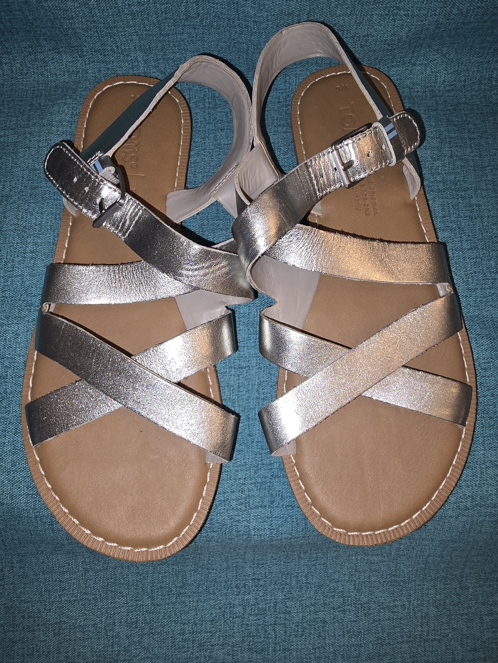 TOMS Womens Metallic Gold Strappy Sandals